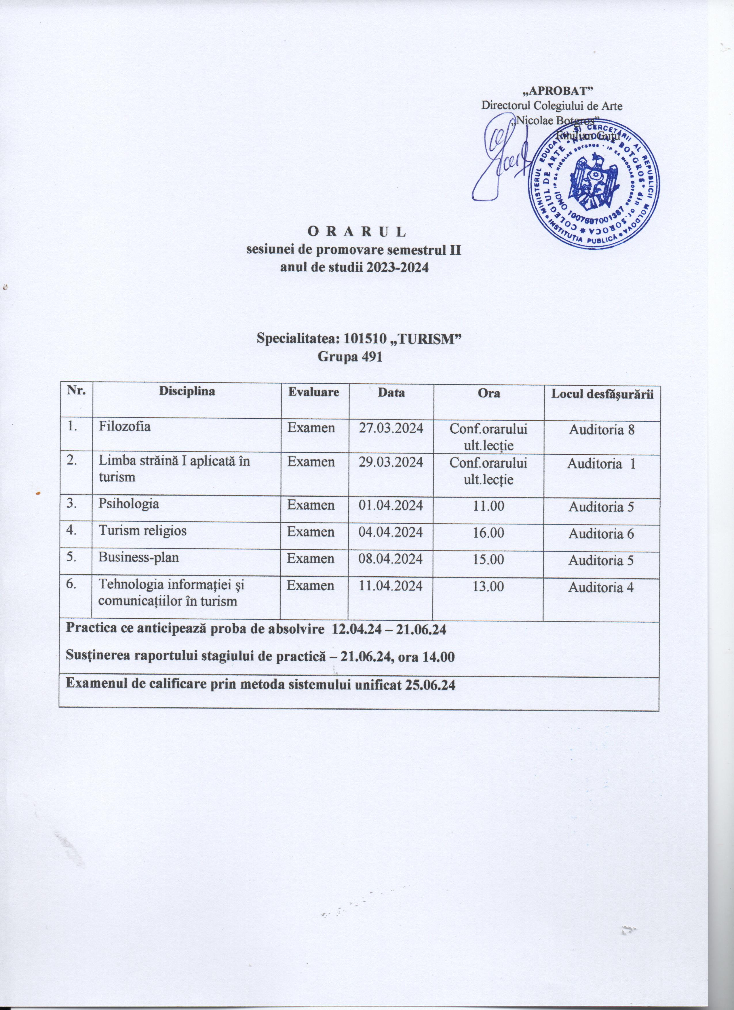 SESIUNEA DE VARĂ, GRUPA 491, TURISM (2023-2024)